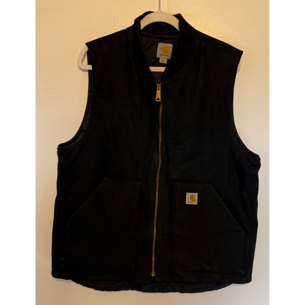 Carhartt Mens V01 BLK Quilt Lined Duck Vest Black Large Tall L T Workwear